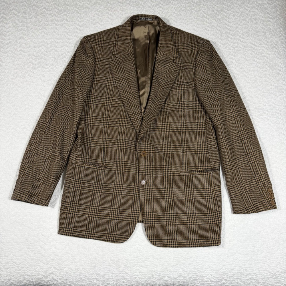 Vtg Valentino Uomo Blazer Made in Italy Mens‎ 42L Brown Glen Check Houndstooth
